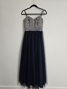 Blondie Nites Black and Silver Beaded Tulle Prom Dress